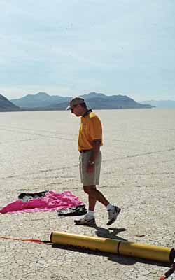 Darrell surveys the recovered rocket